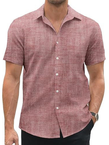 COOFANDY Men's Short Sleeve Cotton Shirt Beach Button Down Shirts Casual Oxford Shirt Summer WineRed XXL