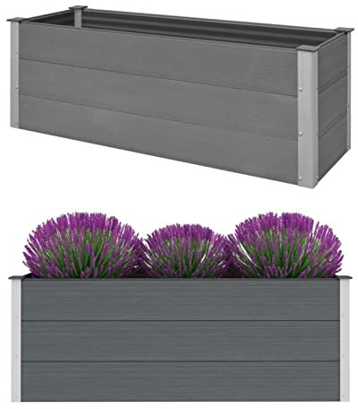 Chaduof Garten-Hochbeet, Pflanzkübel, Kräuterbeet, Hochbeete-kit, Schneckenzaun, Pflanztrog, Pflanzgefäße, Pflanzfolie Für Hochbeet,Teichbecken, WPC 150 x 50 x 54 cm Grau