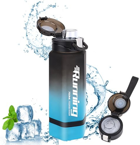 SWOUEKO Botella Agua,Botella Agua Gimnasio, 760ML Botella de Agua Deportiva, Antiderrame Botella Agua Motivacional sin BPA para Oficina, Escuela, Yoga,Ejecute,Gym,Bicicleta,Azul-negro
