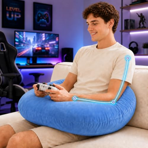 Reading Gaming Pillow for Bed Adult Kids: Lap Desk Pillow for Sitting in Bed/Sofa/Floor - Compact Arm Support Pillow for Reading/Gaming/Working/Crocheting Improve Sitting Posture&Reduce Fatigue