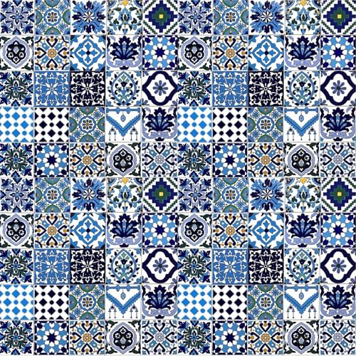 100 Premium Selection glasierte Keramikfliesen (1 m2) – Blue Marine – 10 x 10 cm, Dicke 0,6 cm – tunesische Fliesen, hergestellt mit handwerklichem Siebdruck – zum Abdecken geeignet