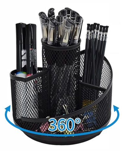 CRITIVE-SHOP 360° drehbarer Stifthalter für den Schreibtisch, Stifttopf für den Schreibtisch mit 5 Fächern, Pinselhalter für Make-up, Stifthalter für Make-up und Hautpflege, Stifthalter