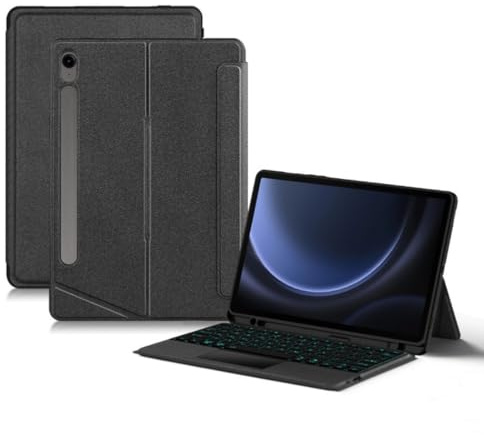 HENGHUI Backlit Keyboard for Galaxy Tab S10 Lite / S10 FE / S9 FE 10.9, Tab S9 11 inch Case Support Portrait Mode Magnetic Detachable Trackpad Keyboard with Backlight Business