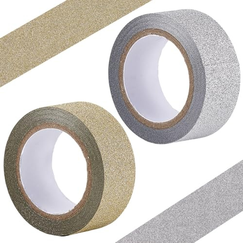 CRASPIRE 2 Roll Glitter Band Guld Silver 5 m Folie Washi-tejp Glitterband Självhäftande Band För Hantverk Glittrande Dekorativ Självhäftande Tape För Festivaldekorationer