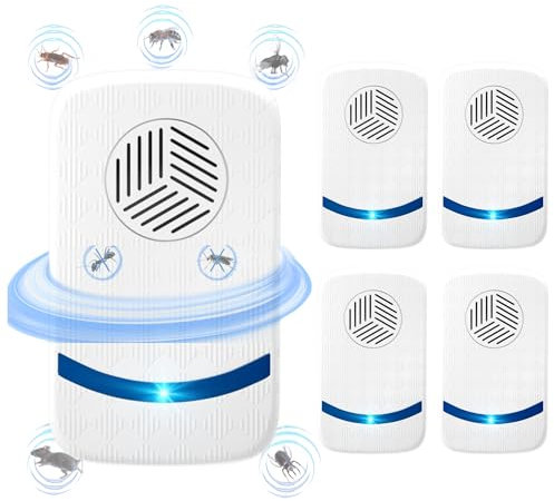 Ultrasonic Pest Repeller 4 Pack, Wave Barrier Tech, Humane Indoor Pest Control for Mouse, Rat, Mice, Spider, Mosquitos, Cockroaches, Plug & Play, Wide Coverage, Harmless to Pets & Humans