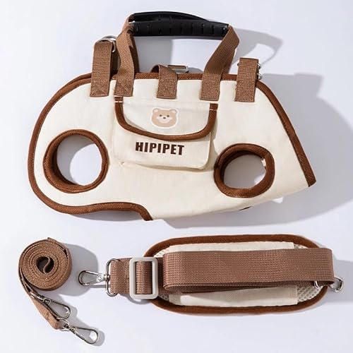 HIPIPET Dog Carrier Backpack, Portable Pet Shoulder Bag with Leash, for Small Dogs 1.8-8.2 kg, Beige (Brown, M)