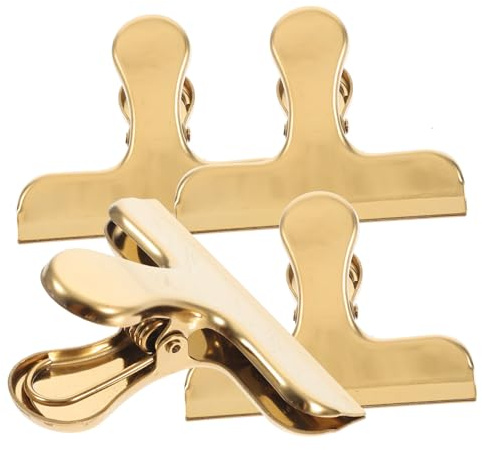 Pince de Scellage Alimentaire en Acier Inoxydable Doré Lot de 4 Pratique pour Paquet Rangement et Conservation des Aliments Clip Étanche pour Snacks et Plats