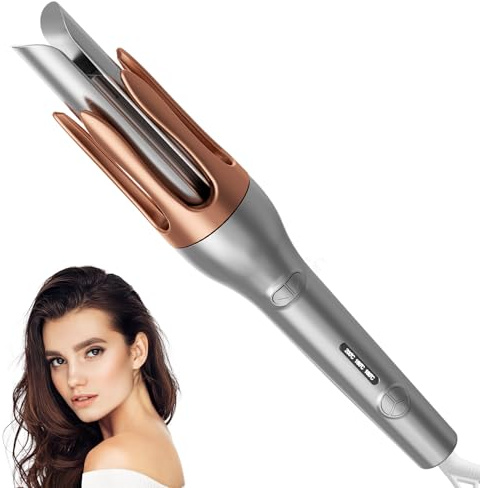 Arricciacapelli Auto con Ceramica Tourmaline 32mm, 3 Temp, Riscald. 30s, Rotazione Auto-Inversa, Design Antiscottatura, Ideale Capelli Lunghi, Grigio