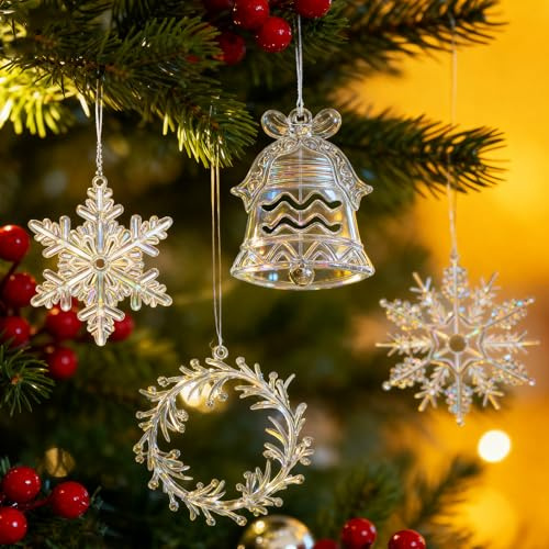 Plstod Schneeflocken Anhänger Weihnachtsbaum Deko, 26 Stück Schneeflocken Girlande, Weihnachtsbaum Anhänger, Transparentes Acryl Weihnachtsdeko Hängend für Weihnachten Party Hochzeit Dekoration