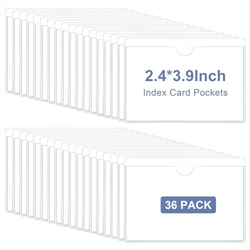 Porta Etiquetas Autoadhesivo 36 Piezas Bolsillos Autoadhesivos Transparente PVC Bolsillos Autoadhesivos de Tarjeta de Índice para Hogar, Oficina, Escuela,Estanterías de Supermercado 6 X 10cm