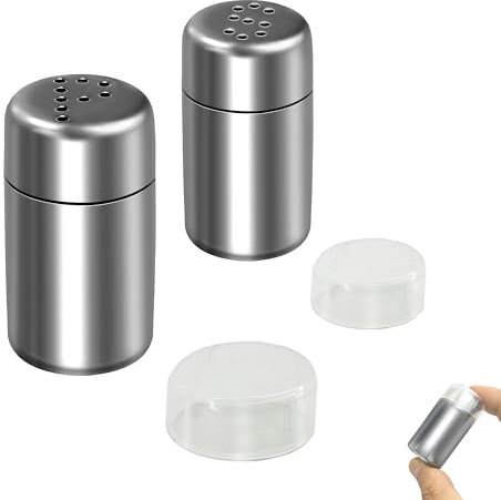 WENXINWIN 2 mini saliera da viaggio, in acciaio inox da 5 ml, con coperchio, per sale da campeggio e pepe piccolo, adatto per ristoranti, campeggio e barbecue all'aperto