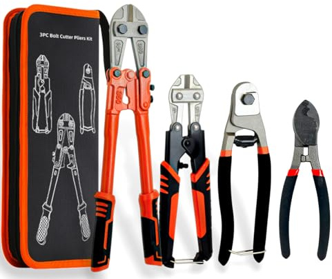 4-Piece Bolt Cutter Pliers Set, Bolt Cutters Heavy Duty, Mini Bolt Cutters and Wire Cutters, Cable Cutters, With Carrying Bag, CR-V Steel Blade for Cutting Chains,Iron Wire,Locks,Cable