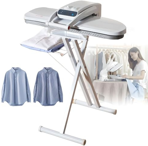 Prensa de plancha de vapor grande con soporte, máquina de planchar automática de 1800 W, vapor profesional, presión de 50 kg, mesa de control de temperatura de diferentes telas, prensa de hierro para