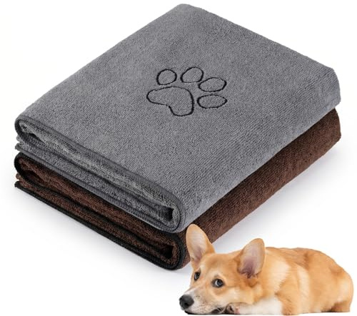 2 PCS Dog Towels for Drying Dogs, 100 × 60 cm Super Absorbent Microfiber Pet Towel, Ultra Soft Quick Drying Large Dog Bath Towels for Quick Dry After Bath, Swimming, Rainy Walk - Machine Washable