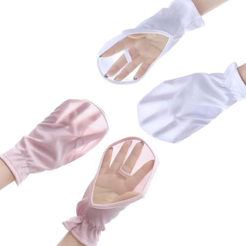 AJNZAU 2 Paires Mitaine, Protection Uv Ample Et Respirant, Gants De Soleil En Filet Sans Doigts Pour Conduite, Extérieur (Polyester, Rose, Blanc)