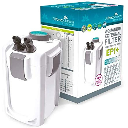 allpondsolutions EF1 Aquarium External Fish Tank Water Filter for Coldwater, Tropical or Marine Aquariums, for Tanks Up to 400 Litres – Includes Filter Media, hose and Spray Bar - Full Kit.