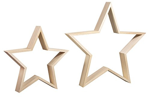 Rayher Holz-Rahmen Sterne Set, 2 Holz-Sterne, 35 cm und 24,5 cm ø, weihnachtliche Dekoration, 62829000