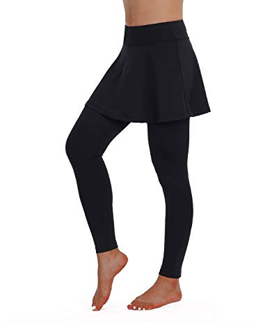 ANIVIVO Skirted Yoga Legging for Women,Skirted Capri Tennis Leggings Pants&Tennis Clothing Legging with Skirts(Black-Legnth,L)