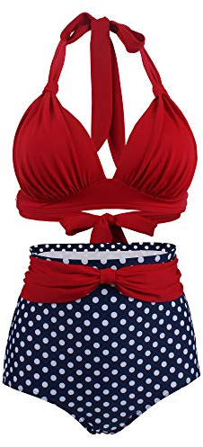 Viloree Femme Retro Taille Haute Maillot de Bain Deux Pièces Ensembles Deux pièces Contrôle du Ventre Halter Bikini Set