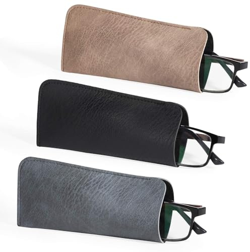 Hifot étui Lunettes Souple 3 pièces, PU Cuir Boitier Lunettes Lecture Sac pour Femme Homme Enfant