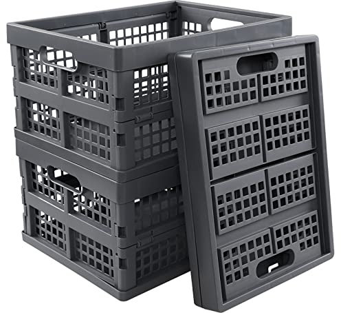 Dynko Foldable Plastic Storage Basket, 15 L Collapsible Crate Set of 3