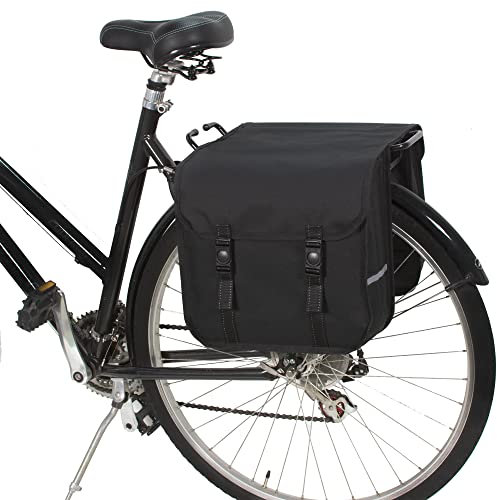 BikyBag Classic Doppel-Fahrradtasche, 2x13L Gepäckträgertasche, Wasserabweisend, mit Reflektoren (Schwarz)