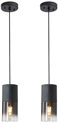 LINSEEDS 2-Pack Black Pendant Light Fixtures, Adjustable Modern Pendant Lights for Kitchen Island, Industrial Glass Pendant Lights for Dining Table Hallway Bedroom Living Room