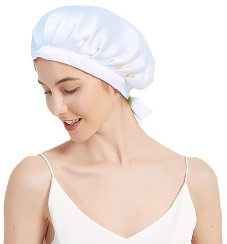 SOONHUA 100% Maulbeerseide Schlafhaube, Natürliche Seide, Haarpflege, Weiche Nachtmütze mit elastischen Kordeln, Haarwickel zum Schlafen für Damen