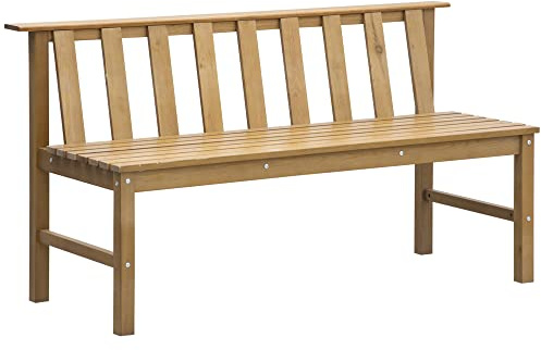 Outsunny Banco de Jardín de 3 Plazas Banco Exterior de Madera con Respaldo de Listones para Terraza Patio Balcón Carga 360 kg 144x60x77 cm Natural