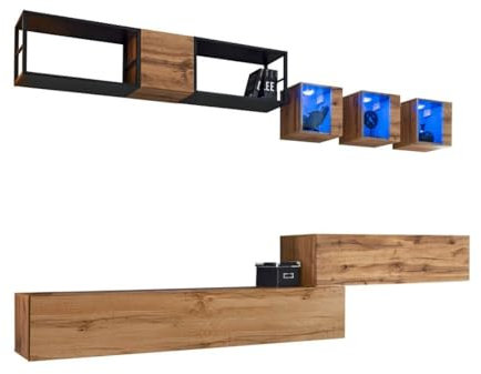 PRICE FACTORY just for you Ensemble Meubles de Salon Style Industriel Switch M3. Coloris chêne.