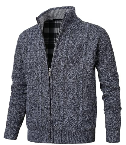 Herothorn Cárdigan de Punto Cable para Hombre Sudaderas Mangas Largas Suéter con Cremallera Color SóLido Chaqueta Forro Polar JerséIs Cálida Rebecas Tops con Bolsillos