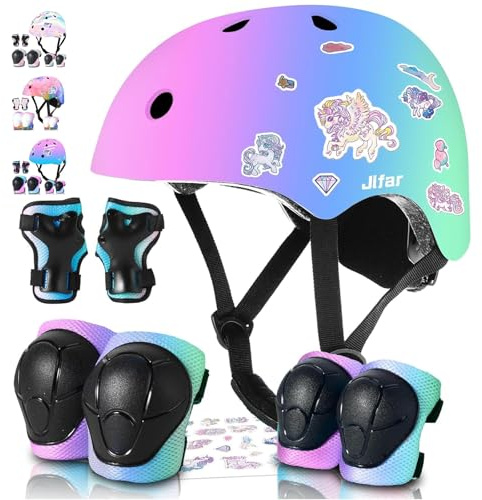 Kids Bike Helmet and Pad Set for Girls Boys Ages 2-3-5-8-14, Adjustable Toddler Youth Helmet with Knee & Elbow Pads for Bicycle, Skating, Scooter - Multiple Bright Color Options