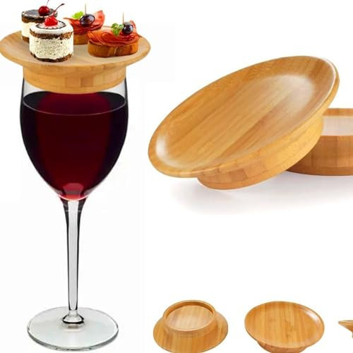 Lot de 4 décorations pour verres à vin, mini charcuterie, décorations au-dessus des verres à vin en bois, dessous de verre à vin en bois, pour fête, apéritif, desserts