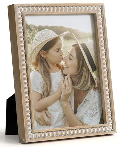 SUMGAR Bilderrahmen Boho 13x18 cm Holz Rustikale Fotorahmen Holzfarbe mit Holzperlen Vintage Kiefer holzrahmen Wand Deko Jubiläum Geburtstag Muttertag Paar Geschenk