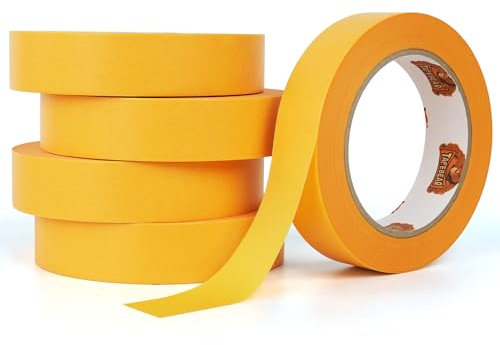 TAPEBEAR Cinta de Pintar Profesional Cinta de Enmascarar 25mm x 50m para Superficies Delicadas, Cinta de Carrocero Cinta Adhesiva para Interiores Pinturas y Barnices, 5Rollo
