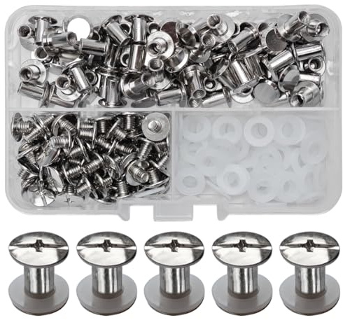 SHSMPXOY 80 uppsättningar Chicago bokskruvar rostfritt stål M5 x 8 mm Chicago-skruvar bokbindningsskruvar skruvnitar för läder, väskor, böcker, halsband, ryggsäckar, hundkoppel (silver)