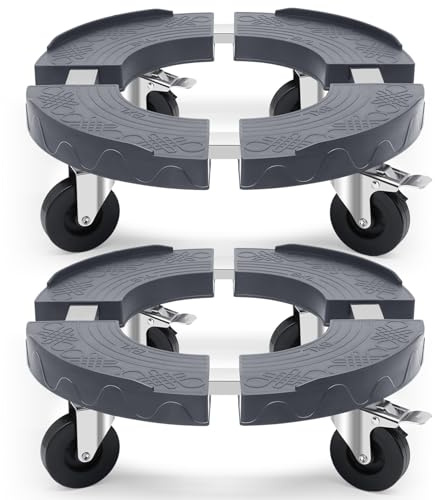 Humagineer Sottovaso Rotondo per Vasi Pesanti Capacità 220KG, Portavasi con Ruote Regolabile da 38CM-48CM, Base con Ruote PE con Tubo in Acciaio Inox, Piedistallo per Piante, Alberi e Ombrelli,2 Pezzi