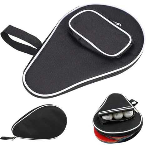 Butyeak Tischtennis Tasche, Tischtennisschläger Hülle, Tischtennisschläger Tasche, Pocket Double Tischtennis Zubehör für 2 Schläger und 3 Bälle, Schwarz, 29 x 21 x 2.8 cm