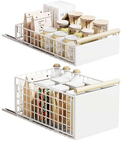 ZPONEED 2 Stück Teleskopschublade, Faltbarer Schrank-Organizer, Ausziehbare Schubladen-Regalaufbewahrung, Metall Küchenschrank Innenschublade Organizer Ausziehbar, für Küchenschränke Badezimmer