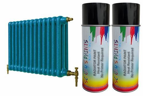 Radiator Aerosol Spray Paint Heat Resistant To 100ºC - Quick Air Drying No Primer Needed anti rust moisture resistant Metallic and Solid Colours (1 Light Blue Metallic)