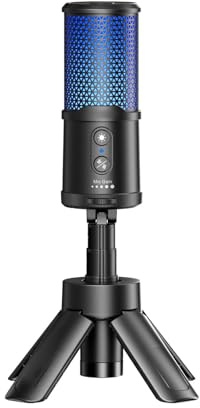 Plyisty USB-kondensatormikrofon, Studioljudkvalitet med 48kHz 24bit Högupplöst Ljud, AI-brusreducering och RGB-belysning, för Strömmande Spel