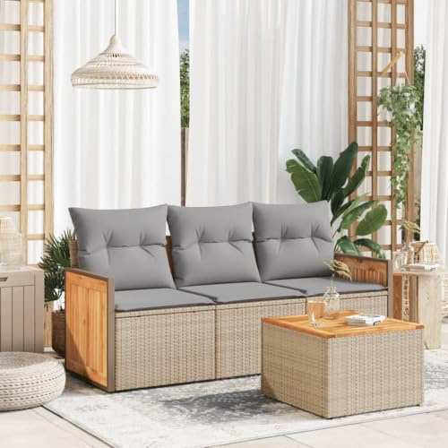 Owoxanthellate Set di mobili da giardino beige in rattan sintetico, 55 x 62 x 69 cm, resistente agli agenti atmosferici e ai raggi UV, per balcone, terrazza, sala da giardino, gruppo di divani per