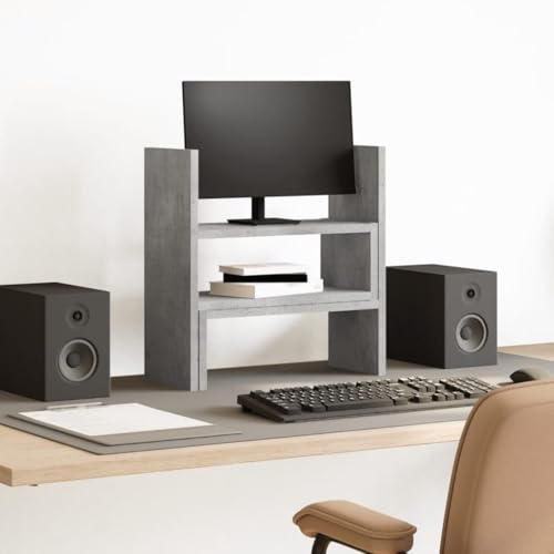 Verstellbarer Schreibtisch-Organizer aus Grauem Holz, 40 x 17 x 41 cm, Freistehend, platt-sparend, för Büro, hemmakontor, gaming-arbeitsplatz, med Laptopablage och ergonomischer Halt