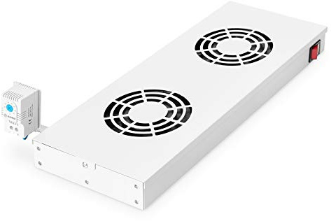 DIGITUS Unidad de ventilación para armario de red de 19 pulgadas – 2 ventiladores – montaje variable en los perfiles de 19 pulgadas – 1U – termostato – caudal de aire 4,6 m³ por minuto – gris