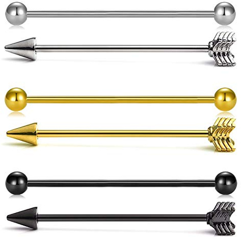 Vcmart 6 unids 14 Gauge Barra de Acero Quirúrgico Industrial Barra Piercing 38mm Flecha Oreja Piercing Joyería