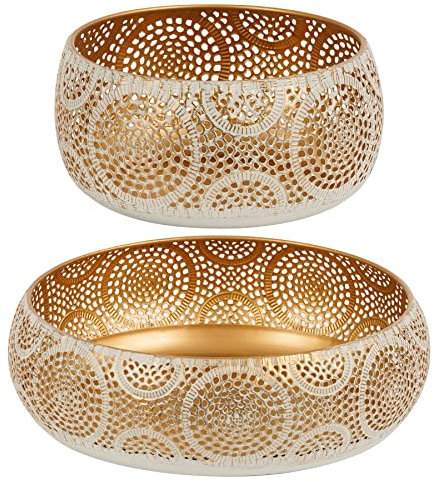 JAZUIHA Goldene Dekoschalen 2er Set - Durchmesser 18 cm & 30 cm | Moderne Obstschalen für Obst, Snacks, Kerzen oder Dekoartikel