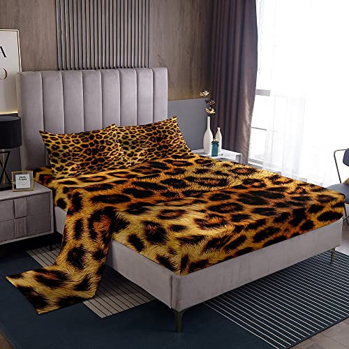 Loussiesd - Set di biancheria da letto con pelliccia di leopardo, motivo safari, ghepardo, in pile, per ragazzi e ragazze, lenzuola con animali selvatici, set da letto matrimoniale, 4 pezzi