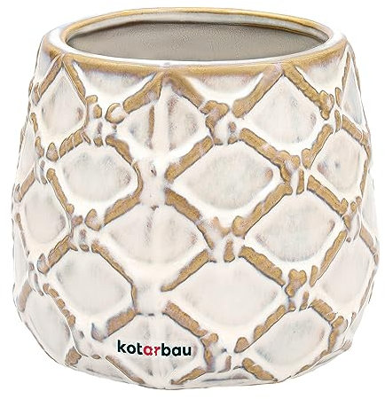 KOTARBAU® Maceta de cerámica esmaltada, Ø 9 cm, Tiesto Decorativo para Flores y Plantas, Macetero Redondo para Interiores, Minimalista, Blanco, Mocca, Beige, Forma y diseño de una piña, Original