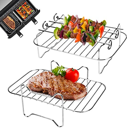 Justchee 2Pcs Air Fryer Rack for Ninja, 304 Stainless Steel Multi-Layer Rack, Compatible with Ninja AF451UK/AF300UK/AF400UK, AF-1