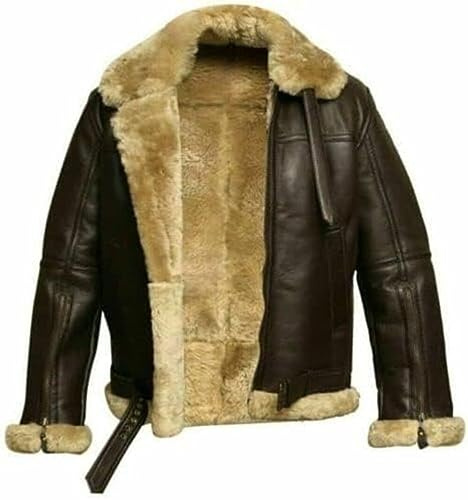 Mens Raf Aviator Leather Jacket B3 Flying Bomber Fashion WW2 Pilot Winter Sheepskin Leather Jacket (as8, alpha, x_l, regular, regular, Brown Sheep With Cream Fur)